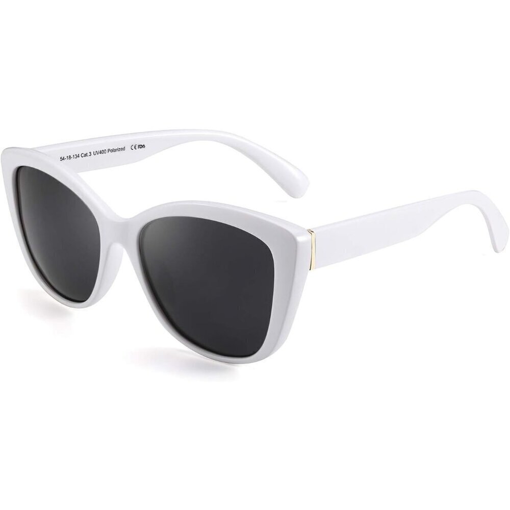 🆕Women White Polarized Cat Eye Sunglasses Vintage Jackie O American Square